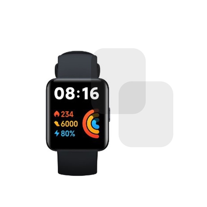 Комплект от 2 x фолио, съвместимо с Xiaomi Redmi Watch 2, Commando Shield Full Glue, регенерируем силиконов хидрогел, против удар и против счупване, SlimLine NanoShield, прозрачен