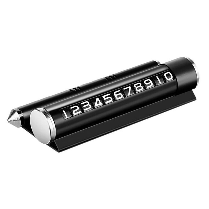 Numar de telefon mobil premium pentru parcare temporara, suport auto multifunctional cu ciocan de urgenta, suport pentru telefon si functie de aromaterapie, negru, 14x5.5 cm