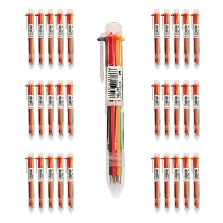 Pixuri unisex cu 6-culori, soft touch, retractabil, scriere lina, uscare rapida, 0,5 mm, 30 buc/set