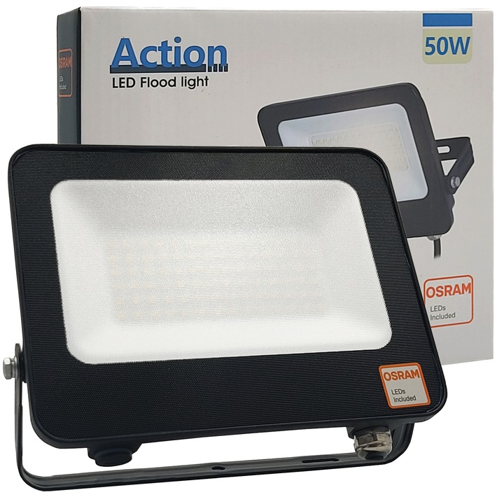 LED прожектор 50W (350W) OSRAM Exterior Black, 5500Lm, ACTION, IP65 Водоустойчив, Алуминий и стъкло с висока якост, студено бяло 5700K