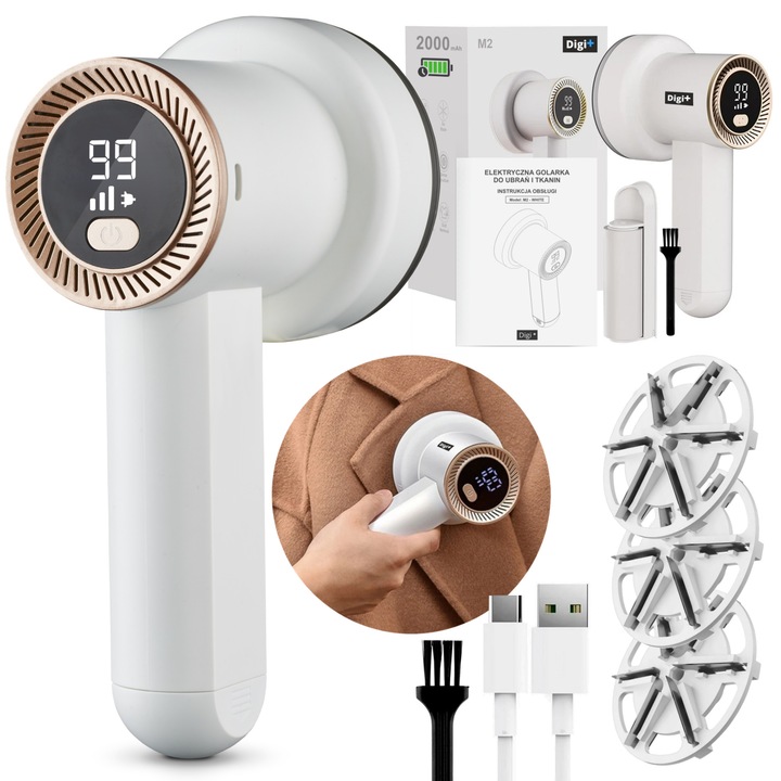 Aparat de curatat scame, Digi+ M2, baterie 2000mAh, 3 lame, USB-C, multicolor