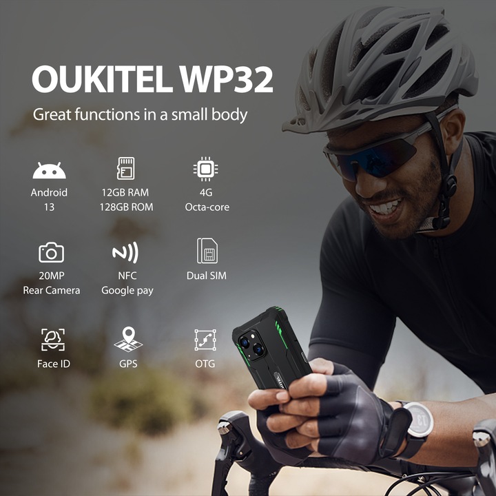 OUKITEL WP32 mobiltelefon, Dual SIM, 12GB RAM+128GB ROM (1TB bővíthető), 4G, vízálló, robusztus és zuhanásálló, narancs