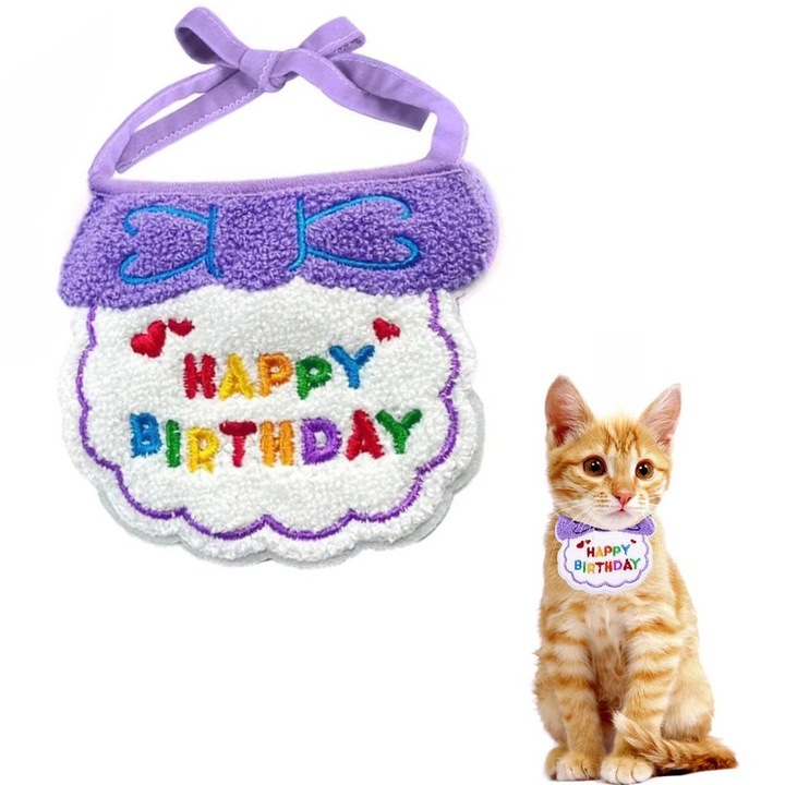 Bandana Aniversara pentru Caini si Pisici, Elastica, Mov, 12x15cm