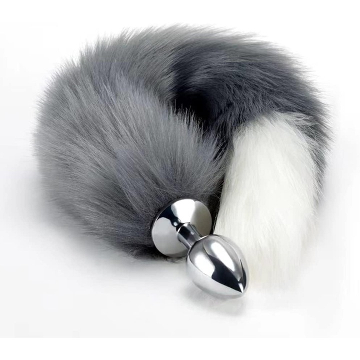 Nybgyy Fém Dugó szürke szőrmefarokkal, páros szerepjátékhoz, 19 hüvelyk