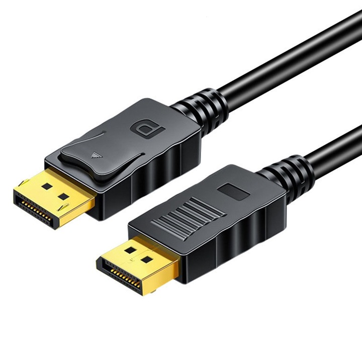 Displayport kábel, Axroad Mall, 4K@60HZ, Displayport dugaszról Displayport dugaszra, Stabilitás, Kiváló minőségű jelek továbbítása, Arany, Tartós és megbízható, Széles kompatibilitás, Fekete, 1,8 m, Teljesen réz és PVC ház