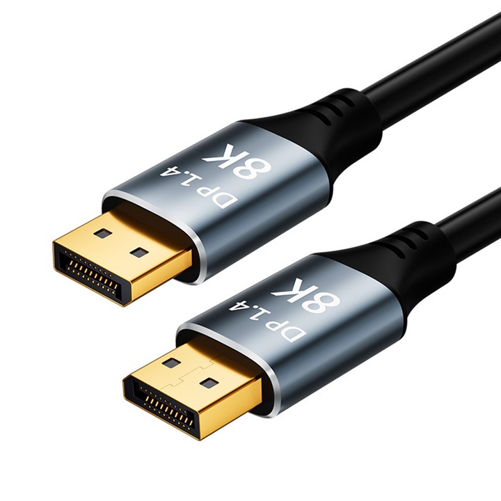 Displayport Tata – Displayport Tata DP1.4 kábel, Axroad Mall, 8K 60hz, 4K 144Hz, 2K 165Hz, HDR, G-Sync FreeSync, 3D, 12bit, 32.4Gbps támogatás, arany érintkezők, stabilitás, nagy sebességű átvitel, Szürke, ötvözet és PVC, 2m