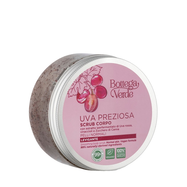 Scrub de corp, pentru piele normala, cu extract hiperfermentat de struguri rosii - Uva Preziosa, 200 ML, Bottega Verde