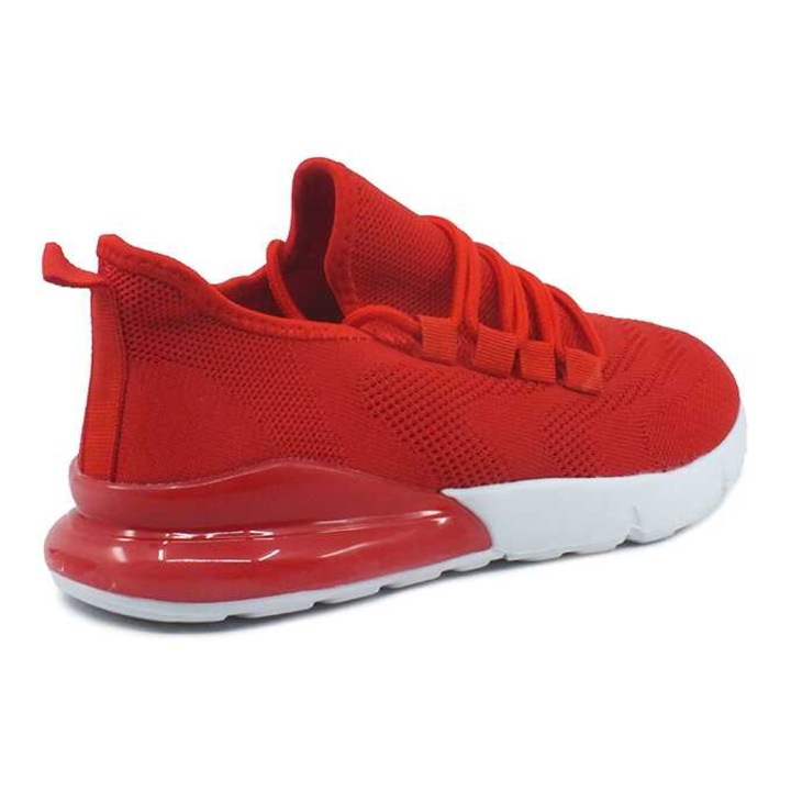 Pantofi sport pentru femei, fabricati din material textil cu motive perforate, inchidere cu siret, Rosu, 38 EU