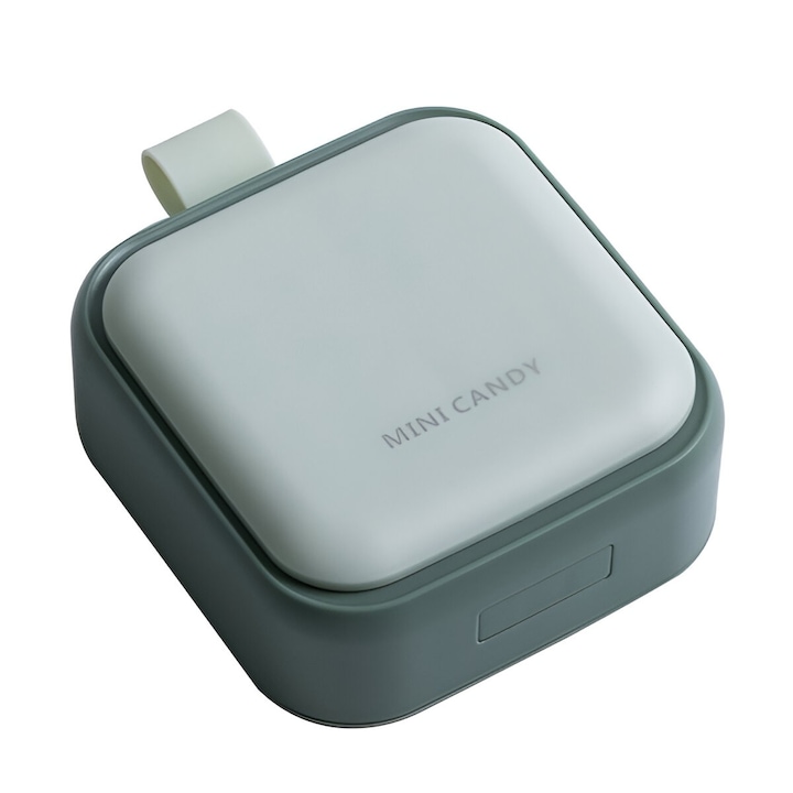 Мини кутия за съхранение на лекарства, 4 отделения, херметично затваряне, преносима, квадратна, зелена, PP, 7,5x7,5x3 см