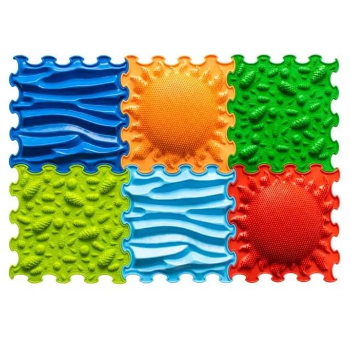 Covoras ortopedic, senzorial, set puzzle, 6 piese cu diferite texturi, Intensive Barefoot Path