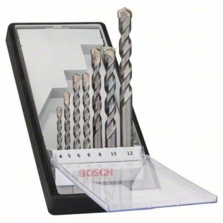 Set 7 bucati burghiu BOSCH, diametru burghiu 4mm, 5mm, 6mm, 8mm, 10mm, 12mm