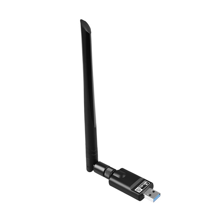 Hggzeg, Stick WiFi, Bluetooth/Wireless Adapter 2 in 1, Dual-Band, 1300Mbps, 5.8G/2.4G, USB 3.0, 802.11n bg, 1 Антени, Бърза връзка, Покритие 300 M, Голям обхват, Съвместимост с операционната система , Черно