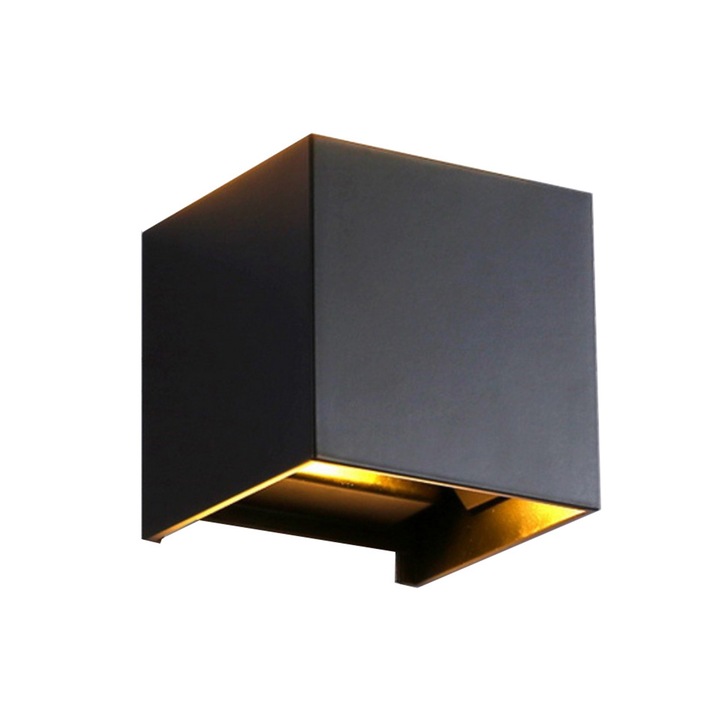 Aplica LED Light, Lampa De Perete, Hggzeg, Rezistent la apa IP65, Unghi de fascicul reglabil, Putere 6W, Usor de instalat, Pentru interior/exterior, camera de zi, dormitor, hol, Aluminiu, Alb cald, 10 x 10 x 10cm, Negru