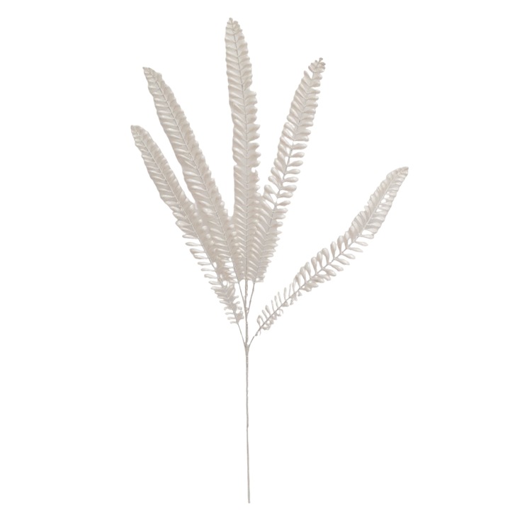 Crenguta cu frunze artificiale, alb sidefat, PVC, 98 cm