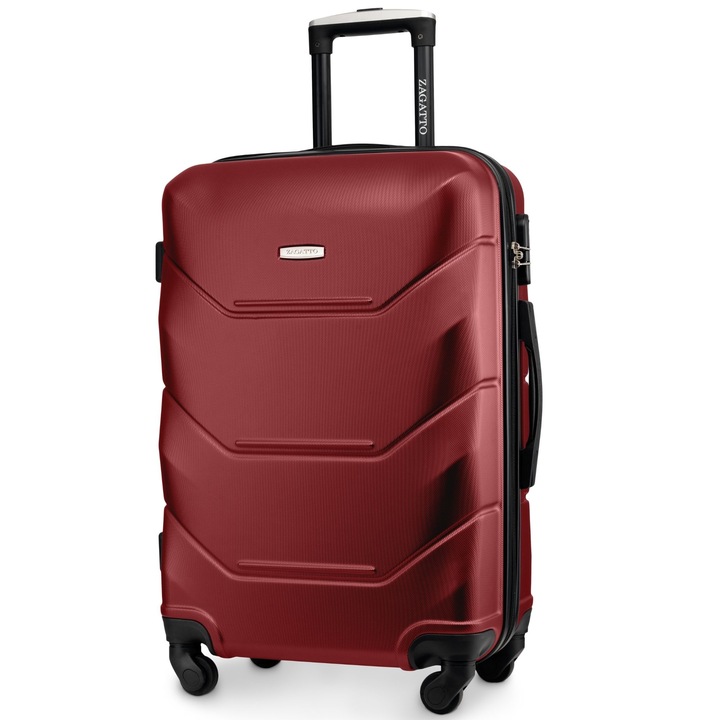 Куфар, Zagatto, Червена, 65x42x26 см, Телескопична алуминиева дръжка, 4 колела 360, Капацитет 60L, Странични защитни крака, Цифра, ZG504 ABS B D.Red