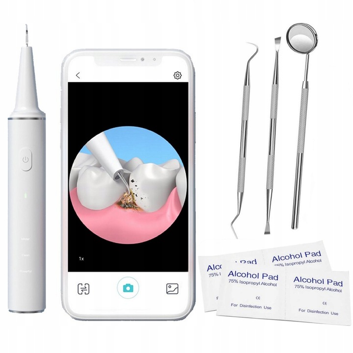 Ultrahangos szájöblítő készlet, 5 MP kamera, LED, 3 intenzitási mód, vízálló, többszínű