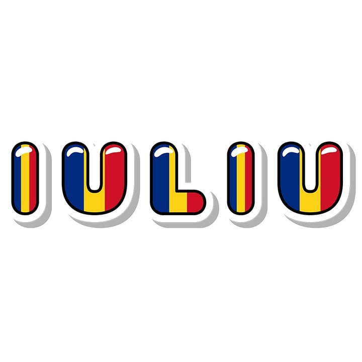 Sticker Cu Numele Iuliu, Romania, Suporter, Steagul Romaniei, Patriot cu Margini Albe, PVC Vinyl 10 cm