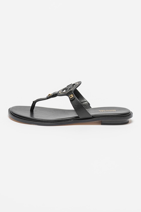 Michael Kors, Papuci flip-flop din piele cu logo Aubrey, Negru, 36