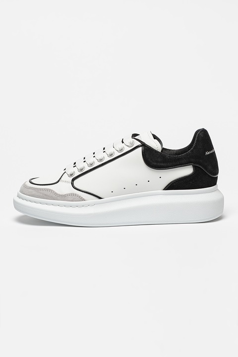 Alexander Mcqueen, Pantofi sport din piele cu garnituri din piele intoarsa, Negru/Gri deschis/Alb murdar, 44