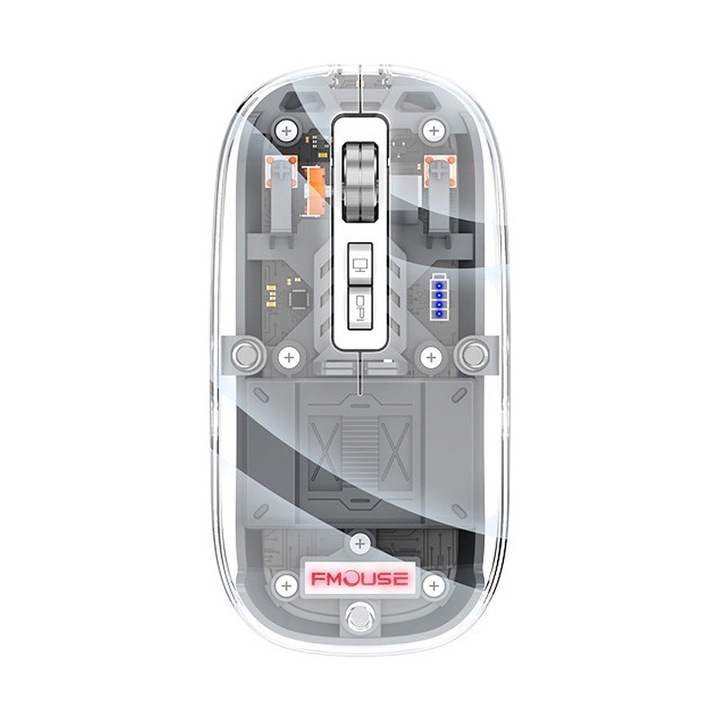 Vezeték nélküli egér, 3 eszköz csatlakoztatása, 4 DPI szint, fém kerék, csendes gomb, szürke, 400 mAh