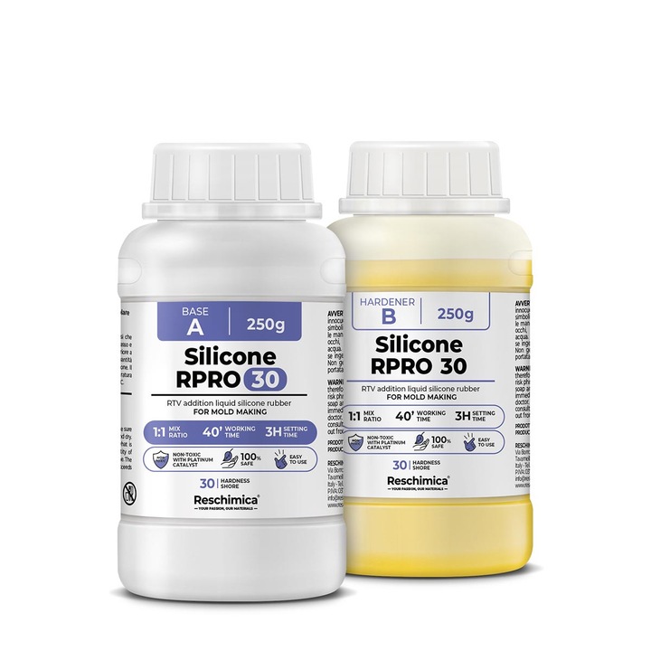 Cauciuc siliconic 1:1 R PRO 30, non-toxic, simplu de utilizat, rezistent la rupere, 30 mal, compatibil cu rasini epoxidice, ipsos, ceara si alte materiale (500 g)