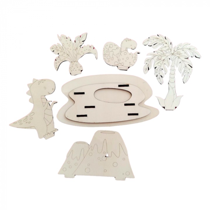 Set creativ din lemn Dino 7 piese