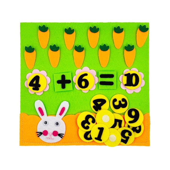 Joc educativ montessori, numere, prescolari fetru, Iepure, 26 x 24 cm, 3 ani+, Edujucarii