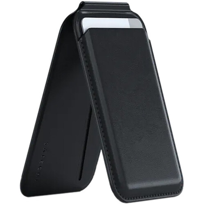 Portofel Magnetic tip suport Satechi, piele vegana, pentru iPhone, Negru