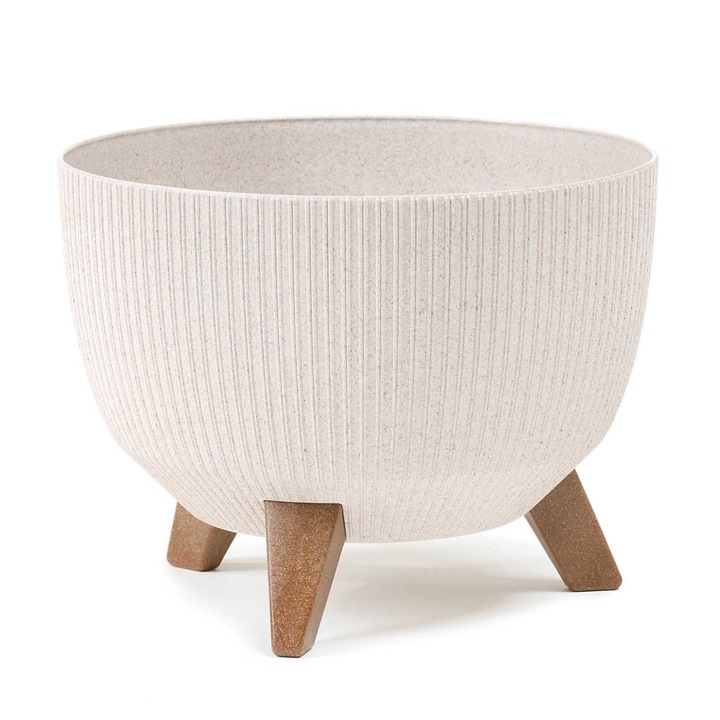 Virágcserép, HowHomely, Rosa Linea Eco, Modern, Beltéri/Kültéri, Kerek, 29,2x29,2x23 cm, Műanyag, Fehér/barna