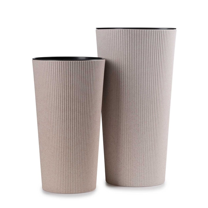 Set 2 Ghivece, Howhomely, Urbanika Eco Wood, Rezistente La Razele UV, Greutate Optima, Captuseli Detasabile, Ghiveci Mare Inaltime 57 cm, Diametru 30 cm, Ghiveci Mic Inaltime 46 cm, Diametru 25 cm, Alb
