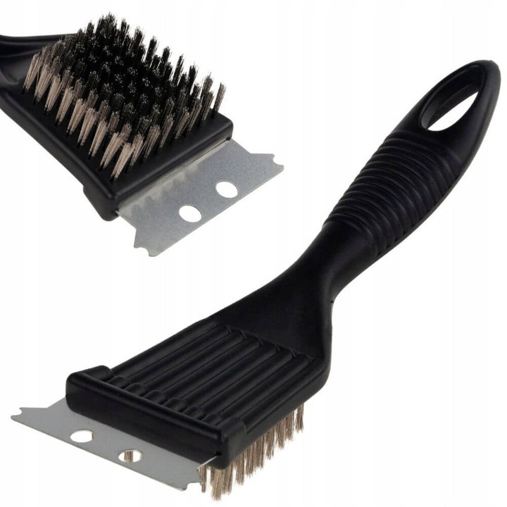 Perie cu Razuitor pentru Gratar cu Maner 2in1, Metal/Plastic, Negru, 30 x 7 cm