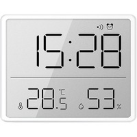 Termometru si Higrometru de camera, eleBite, digital, senzor de umiditate, fahrenheit/Celsius, 12/24h, alarma snooze, montare perete/magnetica/suport, alb