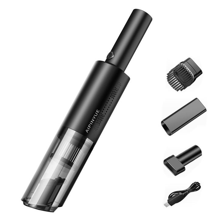 Aspirator de mana, Wireless, 6000PA, 120W, filtru lavabil, negru, 18 minute de aspirare la viteza maxima, set cu geanta de transport, 35.5x10.5x12.5cm