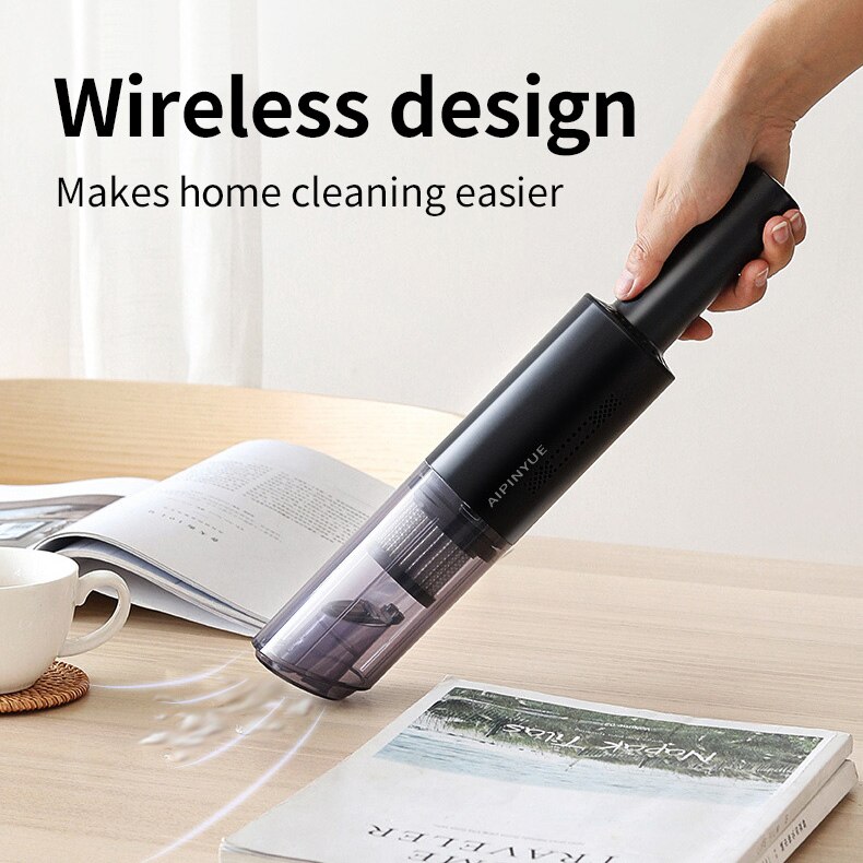 Aspirator de mana, Wireless, 6000PA, 120W, filtru lavabil, negru, 18 minute de aspirare la viteza maxima, set cu geanta de transport, 35.5x10.5x12.5cm