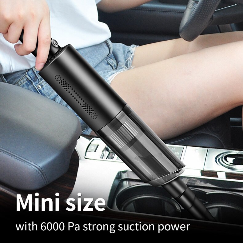 Aspirator de mana, Wireless, 6000PA, 120W, filtru lavabil, negru, 18 minute de aspirare la viteza maxima, set cu geanta de transport, 35.5x10.5x12.5cm