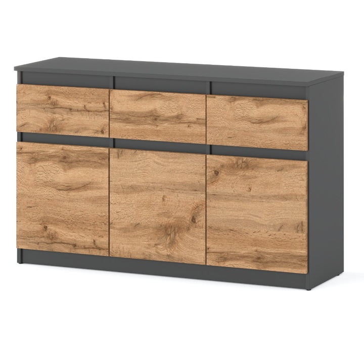 Скрин с 3 врати и 3 чекмеджета Цвят Мат Сив Дъб Вотан