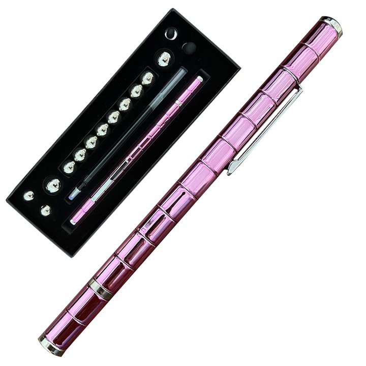 Set Pix Modular Magnetic Premium cu 30 Bile Magnetice, 14 Inele Magnetice, 2 Stylus-uri si 5 Mine, Roz
