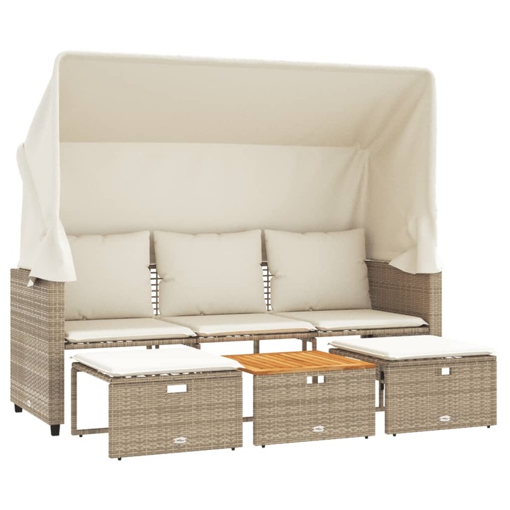 vidaXL 3 személyes bézs polyrattan kerti kanapé baldachinnal/székkel 176 x 65/91/139 x 149/66/61 cm 27.99 kg
