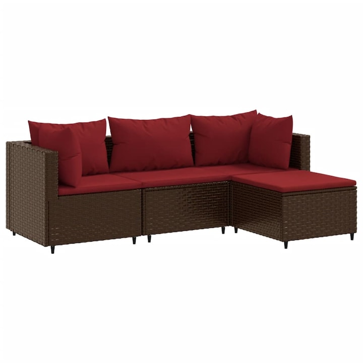 vidaXL 4 részes barna polyrattan kerti ülőgarnitúra párnákkal 63 x 63 x 57,5 cm 24.85 kg