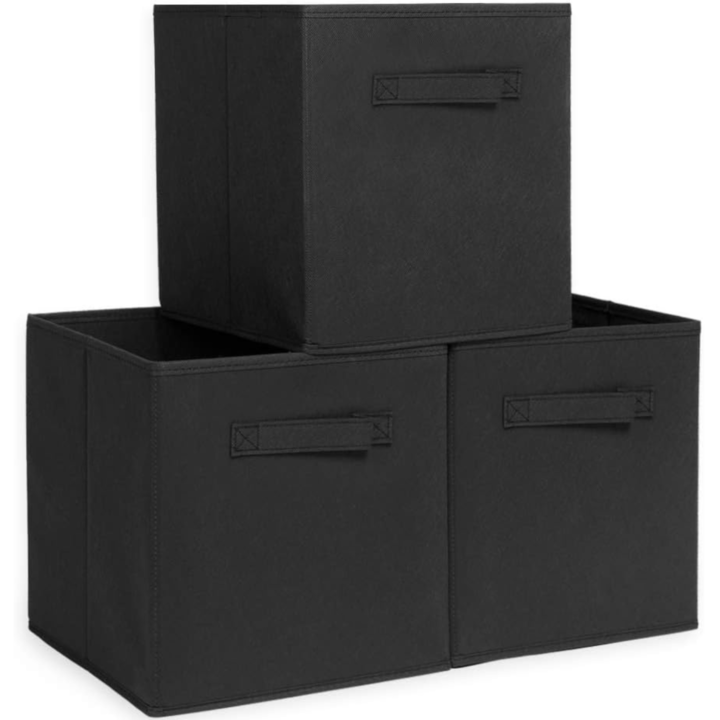 Cutii pentru Organizare si Depozitare MONDESA®, Pliabile, Impermeabile, Set 3 buc, 28x27x27 cm, pentru Organizare Eficienta Casa, Birou sau Camera Copiilor, textile, negru