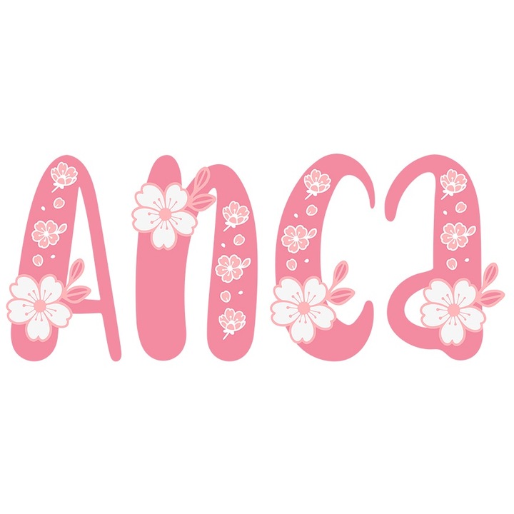 Sticker Cu Numele Anca, Flori, Colorat, Roz, Dragut cu Margini Albe, PVC Vinyl 10 cm