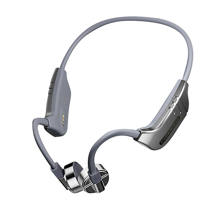 Bone Conduction vezeték nélküli fejhallgató, IPX8, 32 GB memória, ezüst, 25 g, 250 mAh