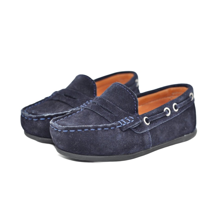 Mocasini baieti, Vuudy, piele intoarsa, comozi, LF01, Bleumarin, Bleumarin