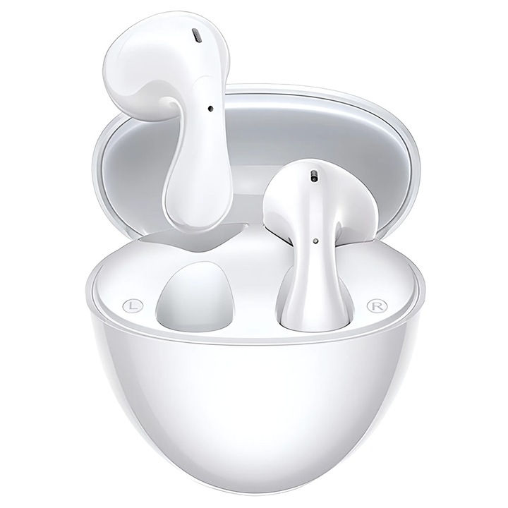 Casti Wireless semi-in-ear, Bluetooth 5.3, senzor atingere, 5h autonomie, carcasa incarcare 30h, 100 de zile timp de asteptare, reducere zgomot ENC, alb, compatibil cu iPhone, Android, Mac, iPad