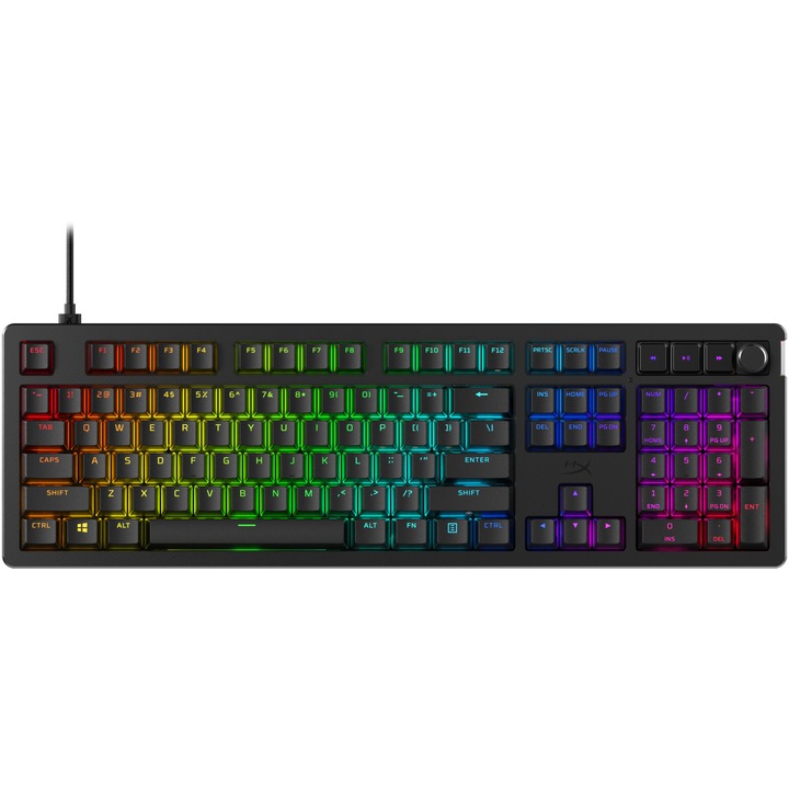 Клавиатура HyperX Alloy Rise, Механична HX - линеен превключвател, Софтуер NGENUITY, Подвижен USB-C кабел, Двойни PBT клавиши, US оформление, Черен