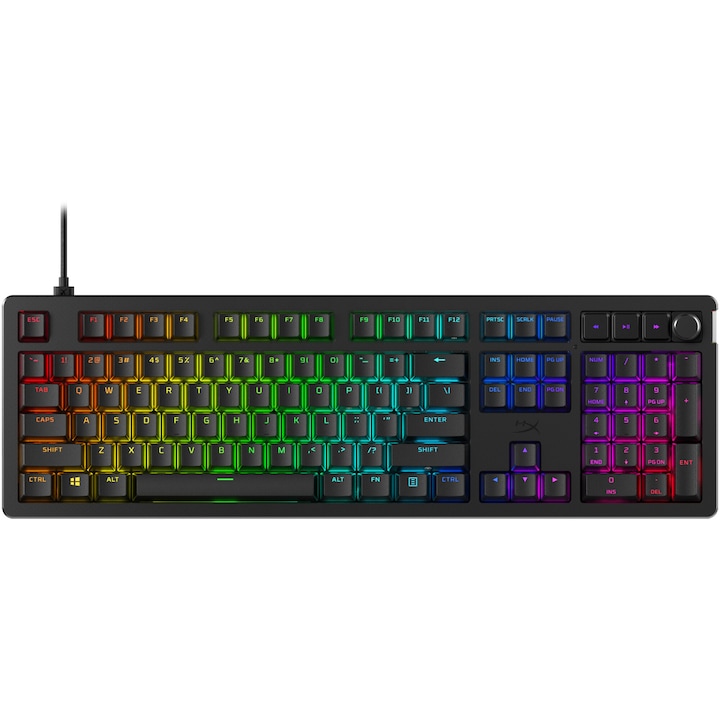 Клавиатура HyperX Alloy Rise, Механична HX - линеен превключвател, Софтуер NGENUITY, Подвижен USB-C кабел, Двойни PBT клавиши, US оформление, Черен
