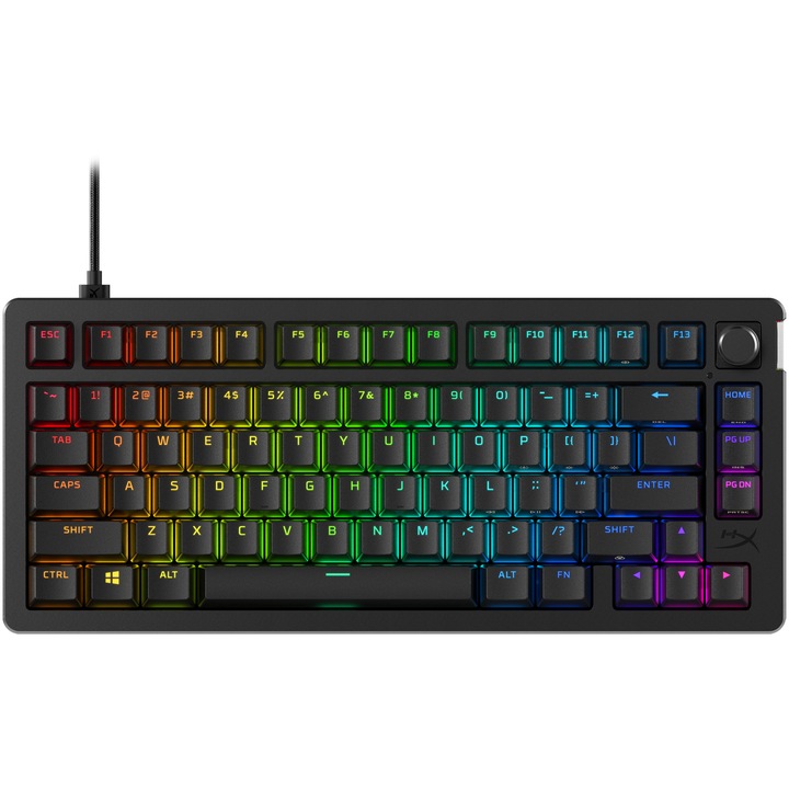 Клавиатура Gaming HyperX Alloy Rise 75, Механична, Switch HX - Linear, Soft NGENUITY, Подвижен USB-C кабел, Клавиши PBT double-shot, layout US, Черен