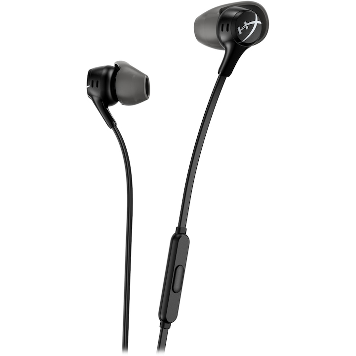 Слушалки Gaming HyperX Cloud Earbuds II, 3,5 мм жак на 90 градуса, 14 мм драйвери, 4 комплекта различни тапички, Микрофон с кабел, Транспортна кутия, Идеална за Nintendo Switch, Черен