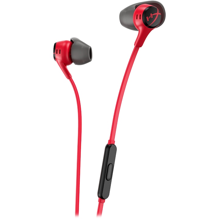 Слушалки Gaming HyperX Cloud Earbuds II, Жак 3.5 мм на 90 градуса, Драйвери 14 мм, 4 комплекта различни тапи за уши, Микрофон на кабела, Транспортен калъф, Идеални за Nintendo Switch, Червен