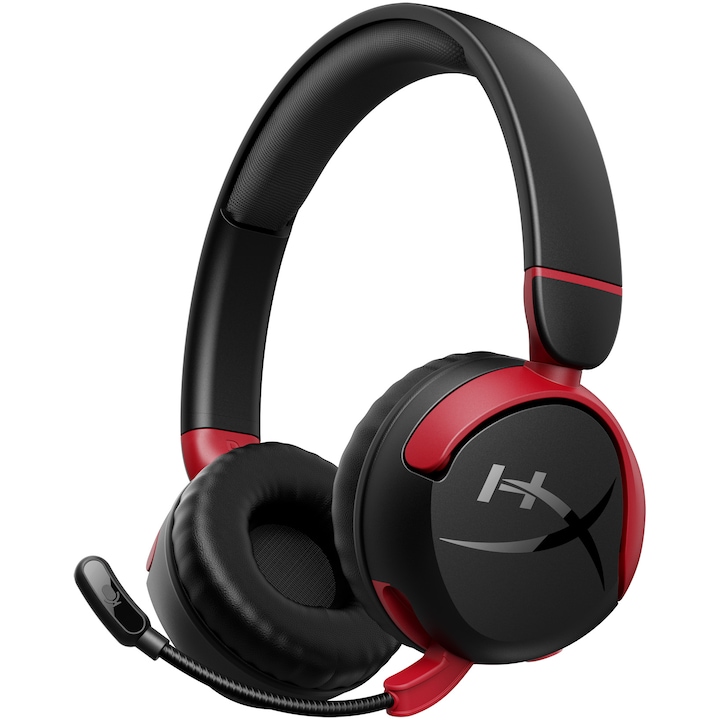 Casti gaming wireless HyperX Cloud Mini, PC/Nintendo Switch/controllere PS/Xbox/tablete, volum limitat la 85dB, Bluetooth/Jack 3.5 mm, autonomie pana la 25 de ore, negru